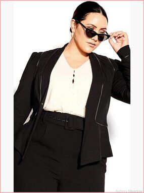 Plus Size Ponte Knit Jacket with Contrast Piping